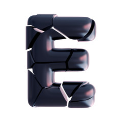Letter E. 3d Fragmented high tech typeset. Abstract Fractal Cracked Font. 3d Rendering isolated