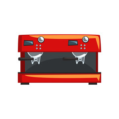 Red coffee machine, espresso coffee maker cartoon vector Illustration on a white background