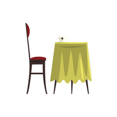 Coffee table with coffee cup and chair cartoon vector Illustration on a white background