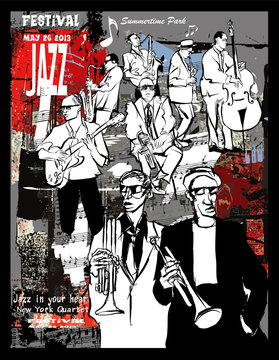 Jazz poster, musicians on a grunge background © Isaxar