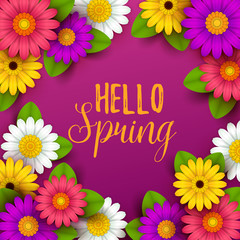 Colorful spring background with beautiful flowers. Vector illustration