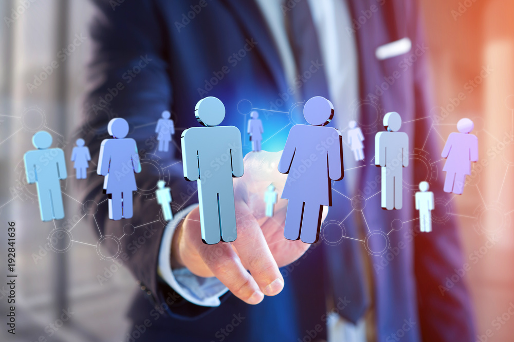 Aufkleber network connection with people linked each other - 3d rendering
