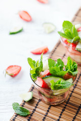 Cucumber strawberry mint fresh infused water detox drink cocktail lemonade