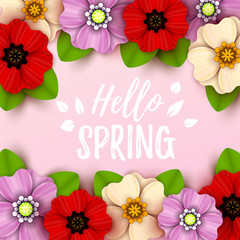 Colorful spring background with beautiful flowers. Vector illustration