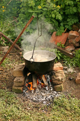 traditional Russian fish soup UHA, outdor camping