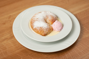 Dish for the restaurant, Healthy food, Tasty food, The dish on the table, Beautiful food for the menu, Strudel cherry