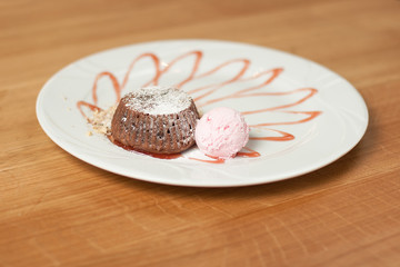 Dish for the restaurant, Healthy food, Tasty food, The dish on the table, Beautiful food for the menu, Chocolate Fondant