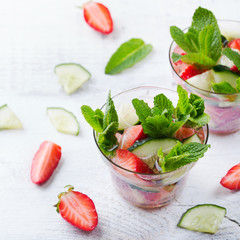 Cucumber strawberry mint fresh infused water detox drink cocktail lemonade