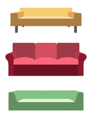 Sofa colored vector set isolated on white background. Couch collection for interior design.
