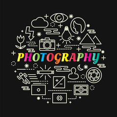 photography colorful gradient with line icons set