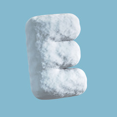 Snow Font. 3d rendering isolated on blue background. Letter E