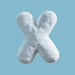 Snow Font. 3d rendering isolated on blue background. Letter X