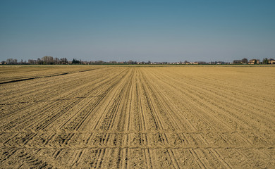 Plowed fields in the Po Valley. Italy.