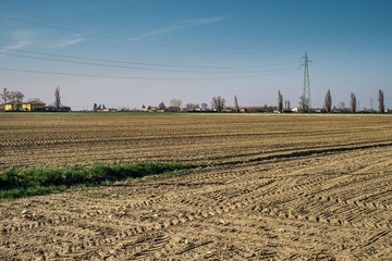 Plowed fields in the Po Valley. Italy.