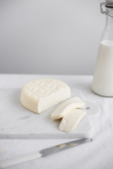 Home made Cheese: Feta Cheese  on White Background