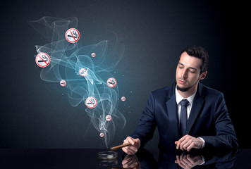 Businessman smoking.
