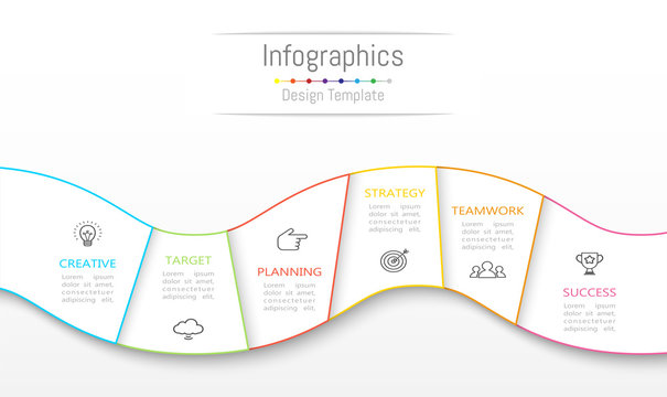 Infographic design elements for your business data with 6 options, parts, steps, timelines or processes. Vector Illustration.