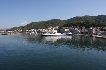 Fototapeta na wymiar ferry boat sailing near Corfu island in Greece