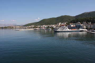 ferry boat sailing near Corfu island in Greece