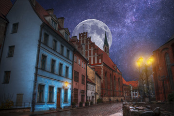 old streets of  Riga night.