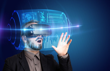 Businessman with virtual reality goggles