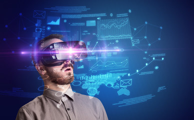 Businessman with virtual reality goggles