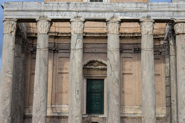 entrance to church over column on roman forum in rome italy 