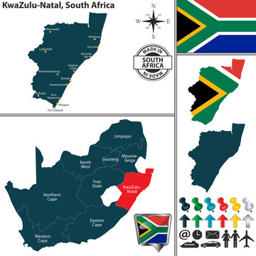 Map of KwaZulu Natal, South Africa