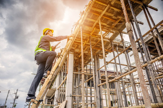 professional engineer worker at the house building construction site