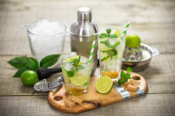 Mojito cocktail with lime and mint