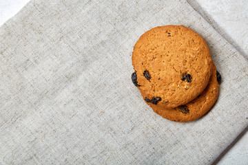 Chocolate chips cookies isolated on light background, macro, close-up, shallow depth of field, selective focus