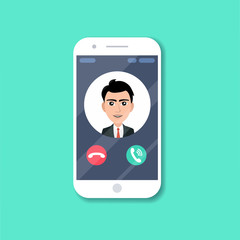 Incoming call on smartphone screen. Flat design vector illustration. Calling service. Modern concept for web banners, web sites, infographics. Creative flat design vector illustration
