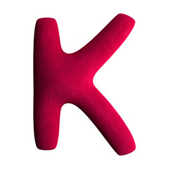 Cheerful Children's Clay Font. Letter K. 3d rendering isolated on white background.