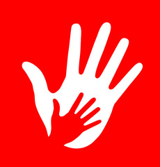 Fototapeta na wymiar Caring hand on red background. Vector illustration.