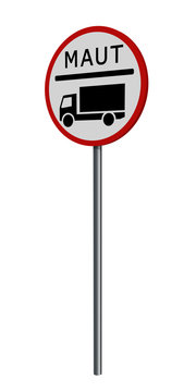 deutsches Verkehrszeichen: LKW Maut, auf weiß isoliert. 3d render