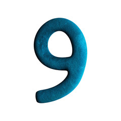 Cheerful Children's Clay Font. Number 9. 3d rendering isolated on white background.