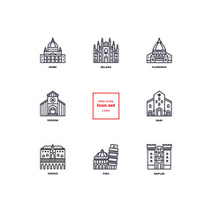 Fototapeta premium Italian cities icons set.