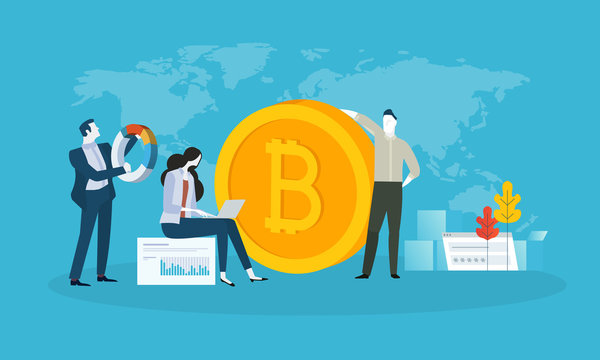Bitcoin trading. Flat design style web banner of blockchain technology, bitcoin, altcoins, cryptocurrency mining, finance, digital money market, cryptocoin wallet, crypto exchange. 