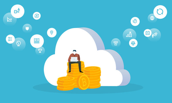 Cloud mining. Flat design style web banner of blockchain technology, bitcoin, altcoins, cryptocurrency mining, finance, digital money market, cryptocoin wallet, crypto exchange. 
