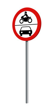 deutsches Verkehrszeichen (Verkehrsverbote): Verbot für Krafträder und Kraftwagen, auf weiß isoliert. 3d render