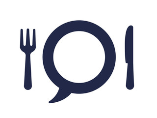 Fork and knife with speech bubble plate