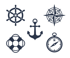 Set of marine, maritime or nautical icons - obrazy, fototapety, plakaty