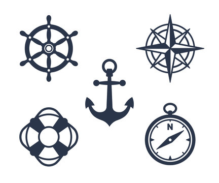 Set of marine, maritime or nautical icons