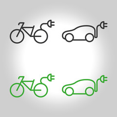 Eco electric car sign, Electric bike concept green drive symbol.-vector illustration