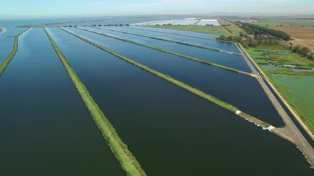 Forward Flight Over Water Treatment Plant Pools In Melbourne, Australia