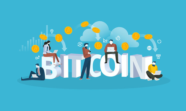 Bitcoin cloud mining. Flat design style web banner of blockchain technology, bitcoin, altcoins, cryptocurrency mining, finance, digital money market, cryptocoin wallet, crypto exchange. 