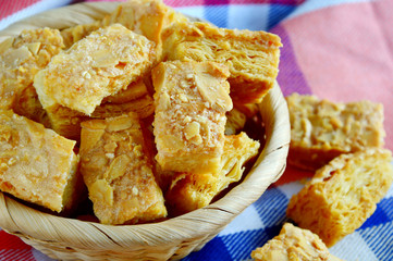 Almond puff pastry in the basket