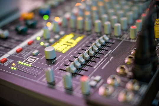 audio sound mixer with buttons and sliders . A little of DOF
