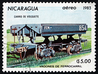 Fototapeta na wymiar Postage stamp Nicaragua 1983 flat railroad car