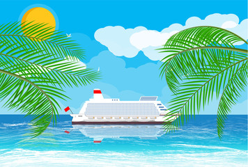 Obraz premium Tropical beach with cruise ship